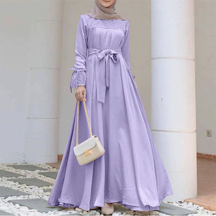 马来西亚民族风沙特拼色大摆袍子迪拜长袍女 Dubai Robe Dresses