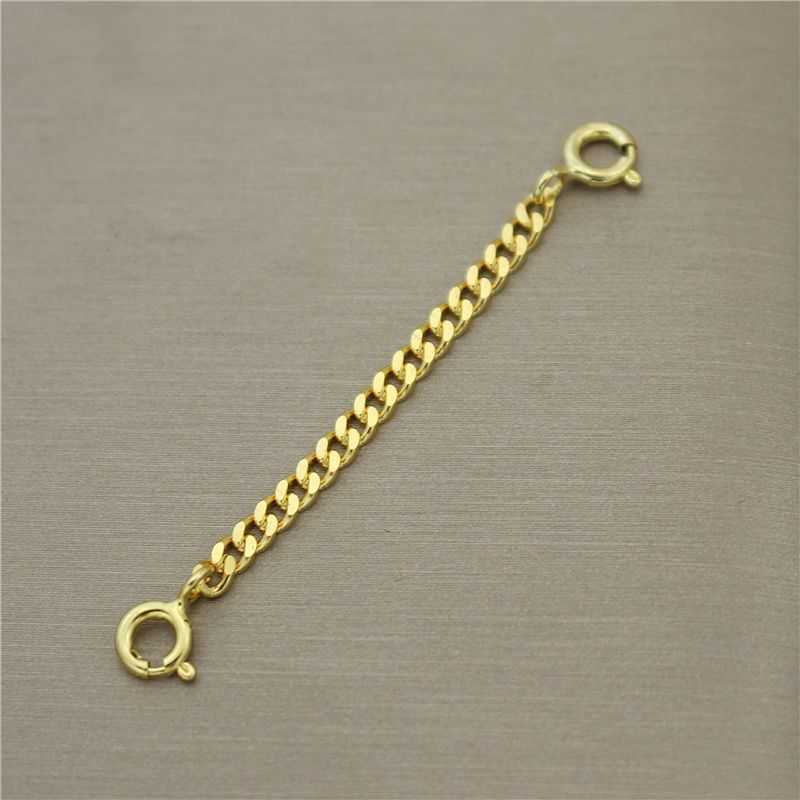 925纯银项链延长链双扣加长安全链保险链镀黄金色侧身马鞭链2.5mm