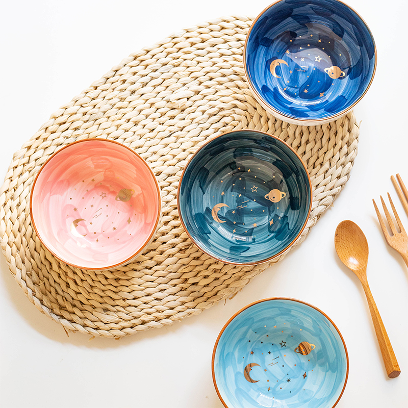 陶瓷可爱早餐麦片碗手绘陶瓷餐具小碗吃饭碗家用甜品碗水果沙拉碗