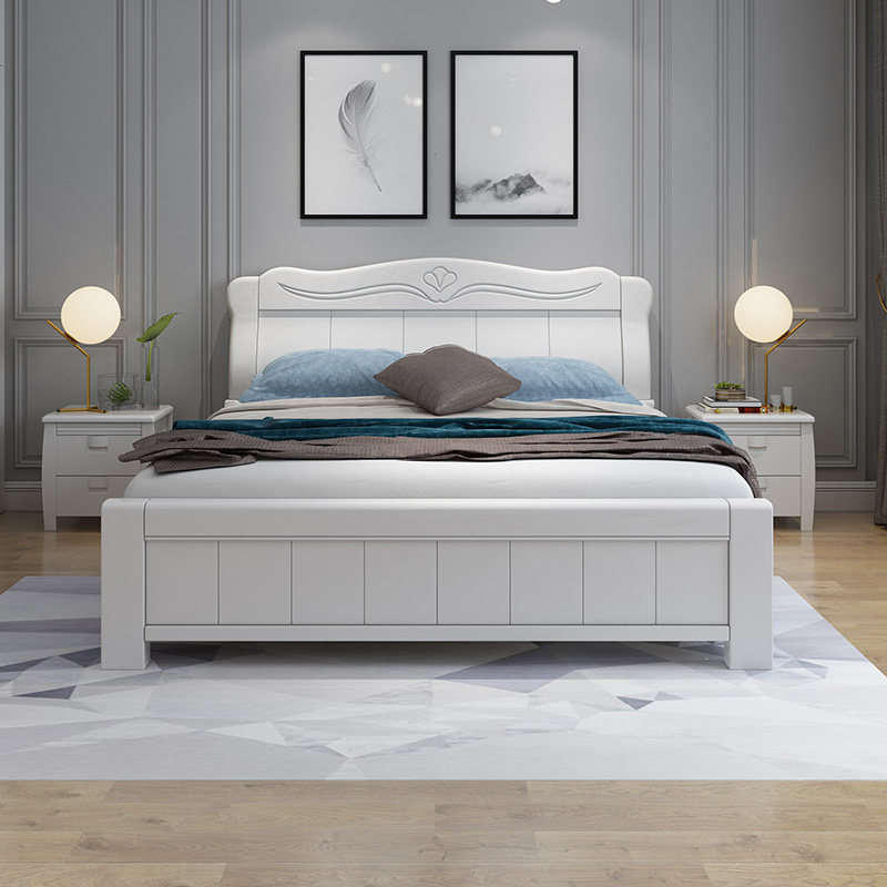 实木床现代简约床白色储物高箱床