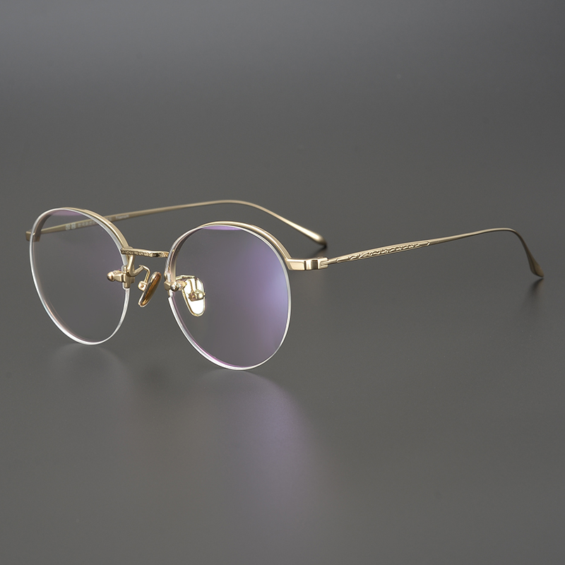 极简唯美风格金丝边正圆眼镜框架纯钛细腿近视镜文艺复古女款