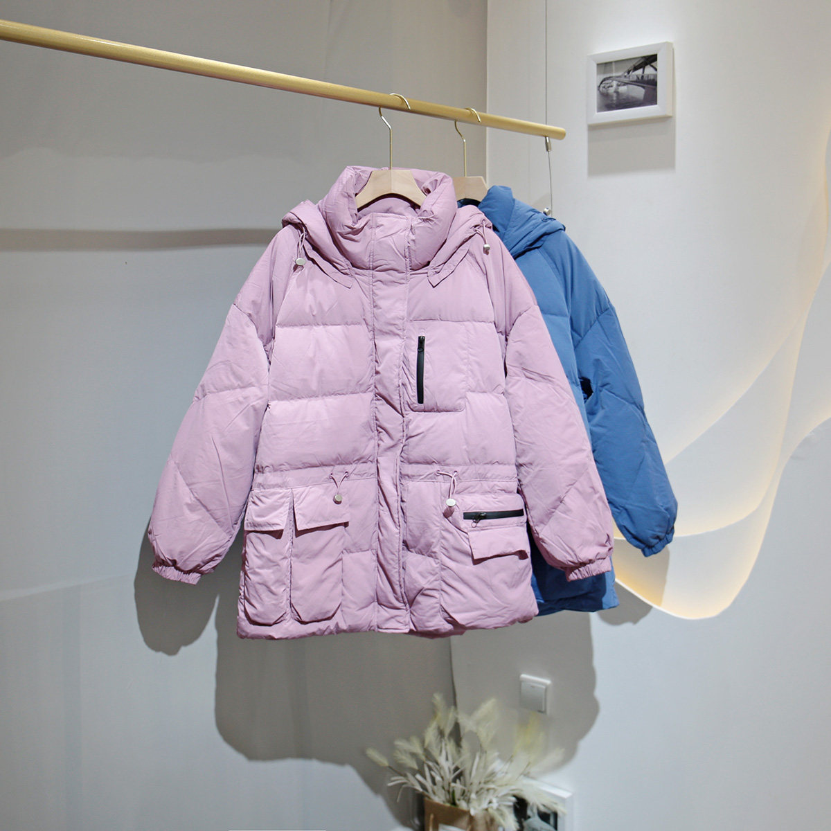 misuoms米索美素af725连帽短款羽绒服抽绳宽松显瘦白鸭绒外套女冬