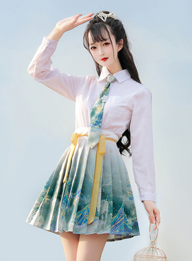 引鹿入梦原创汉服古风春夏改良款汉元素jk女衬衫百褶裙中国风日常