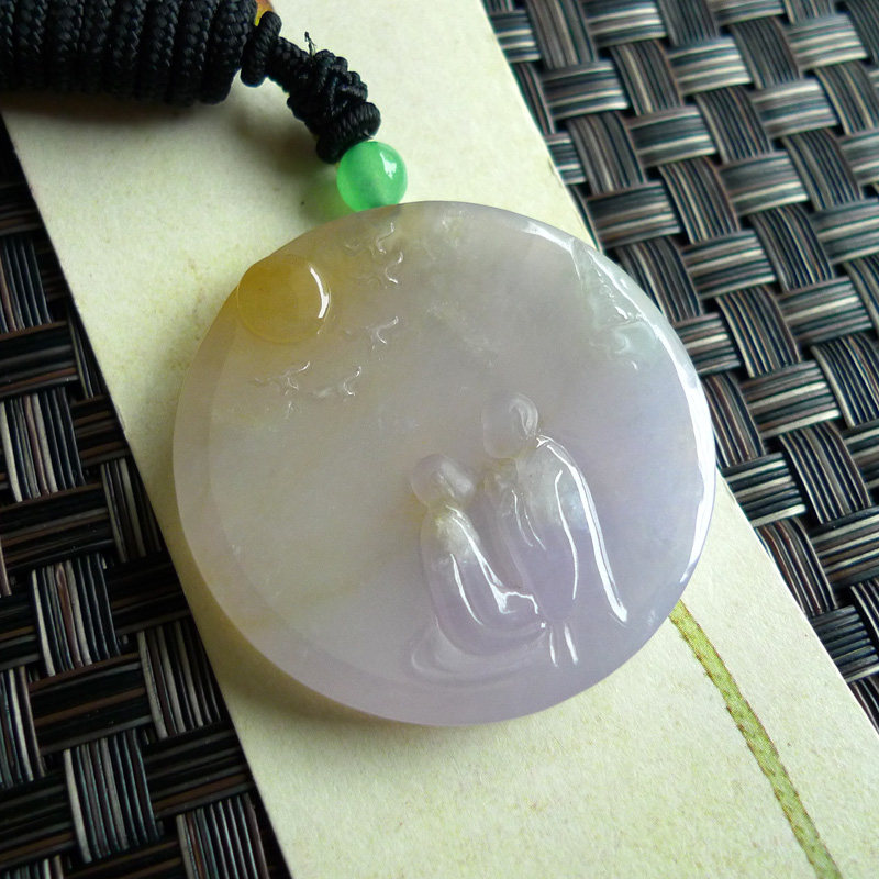 老坑a货翡翠冰种双彩悟道牌子28.14g(含配珠绳子)