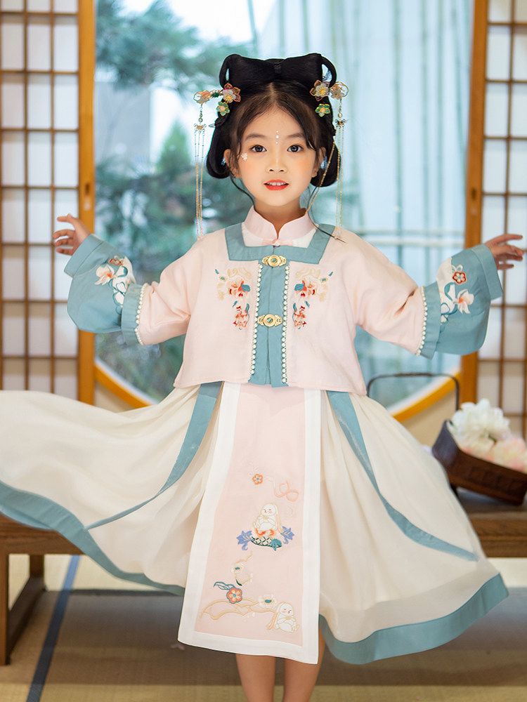 汉服女童春秋装中国风明制超仙古装宝宝中式唐装两件套装马面裙