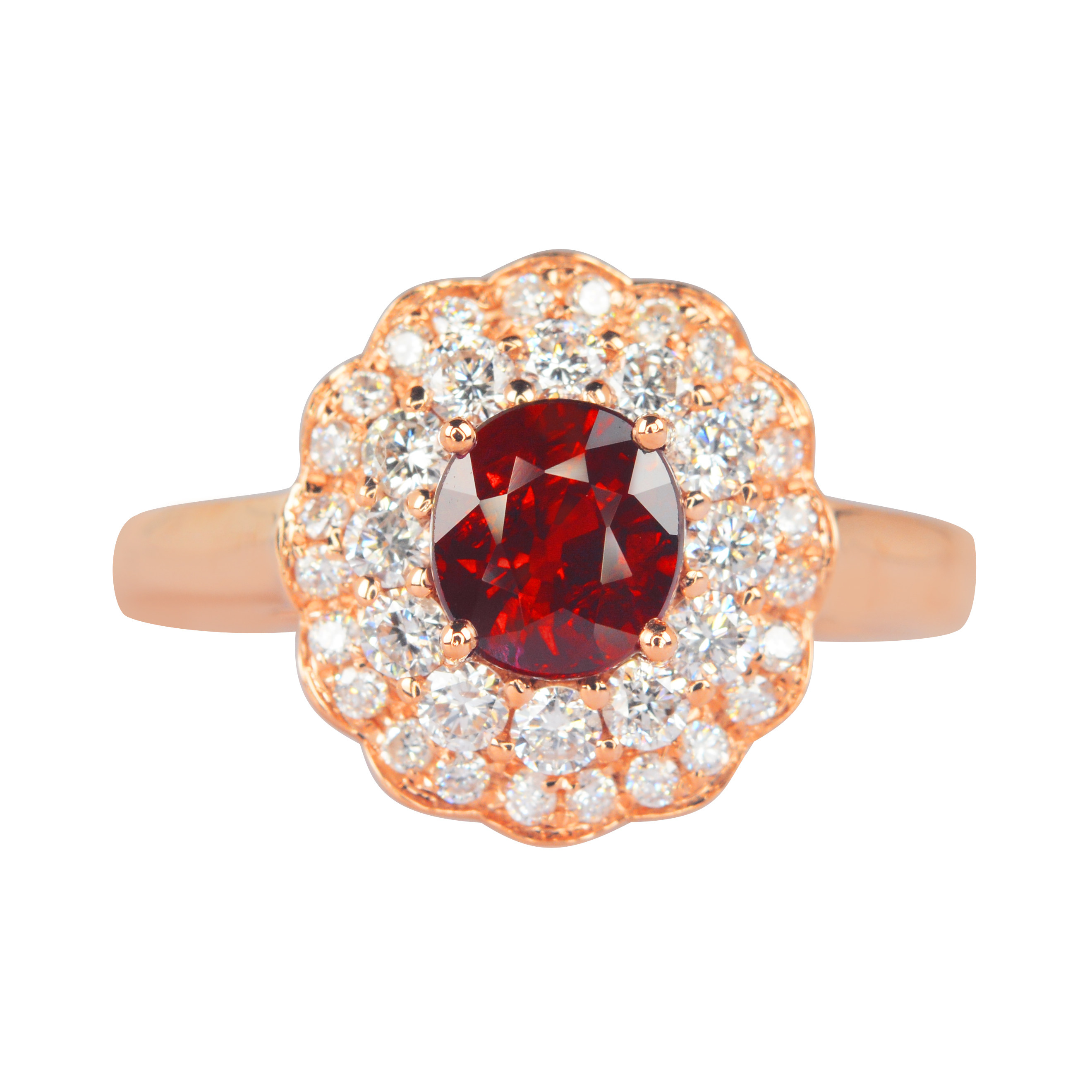 1.10ct 18k金天然红宝石戒指 火彩好 大气豪镶 伴镶钻石 8706