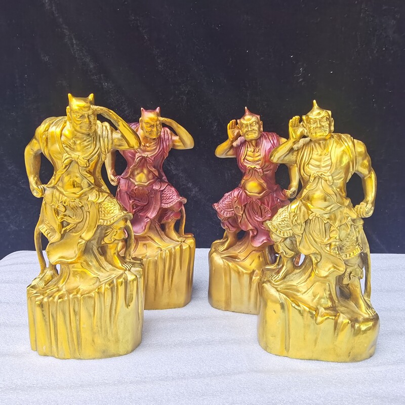 全铜哼哈二将门神纯铜千里眼顺风耳摆件左右护法铜像家居工艺品