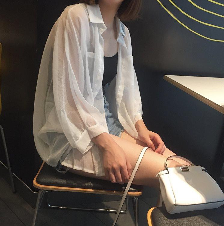 紗透明襯衫女長袖網紗透視性感襯衣超薄防曬上18新款歐美雪紡歐根在類目 女裝/女士精品, 蕾絲衫/雪紡衫中 - 來自Buy2taobao.com提供專業的淘寶代購服務