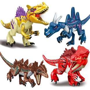 兼容乐高侏罗纪恐龙中华龙牛龙剑龙迅猛龙声光版拼装积木人仔玩具