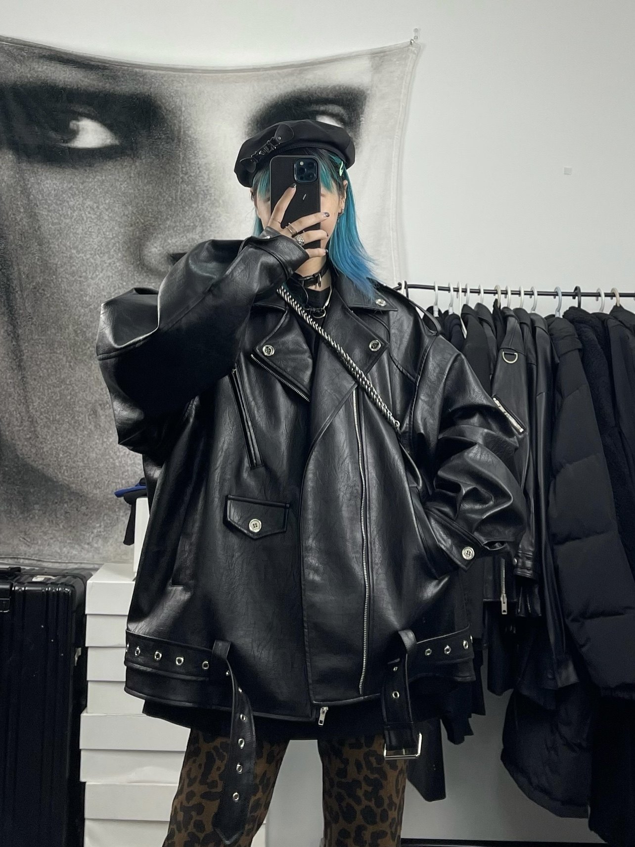 霹雳一枝花 原创暗黑朋克风机车皮衣夹克oversize夹棉棉衣外套