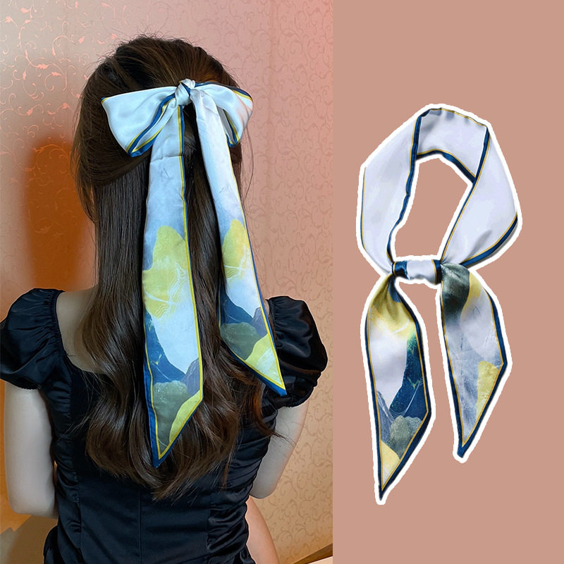 复古法式蝴蝶结发丝丝巾发带女绑领巾带头巾长条飘带油画百搭春秋