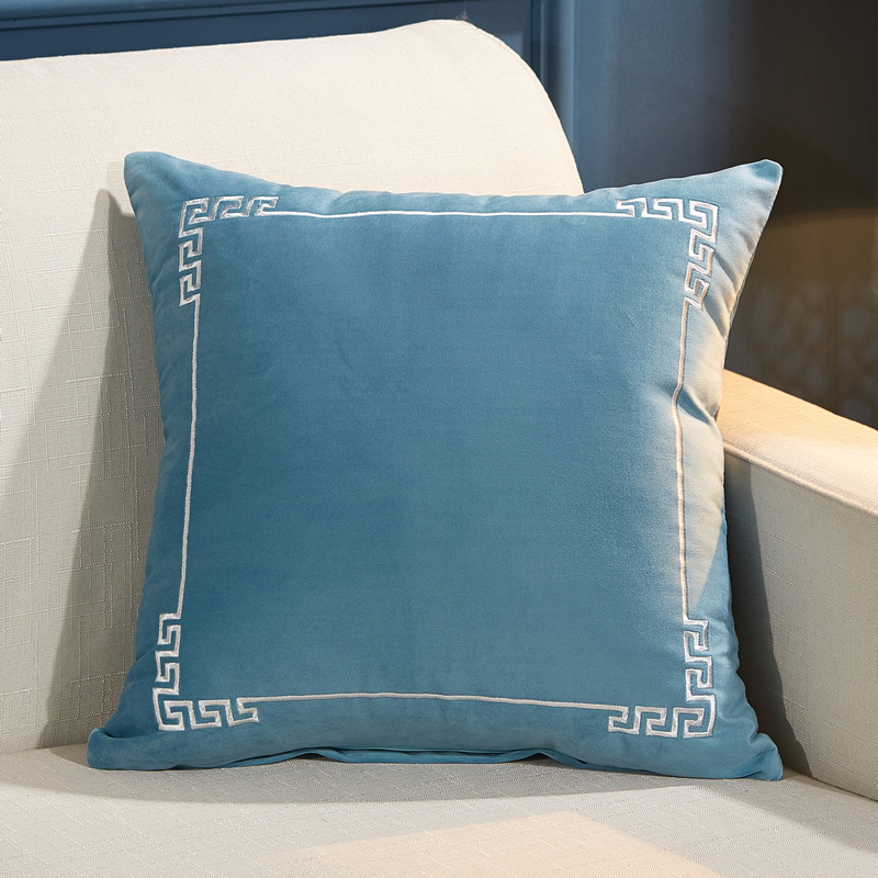 简约现代新国潮沙发靠垫抱枕含芯两面绒中式客厅床头靠枕纯色蓝色
