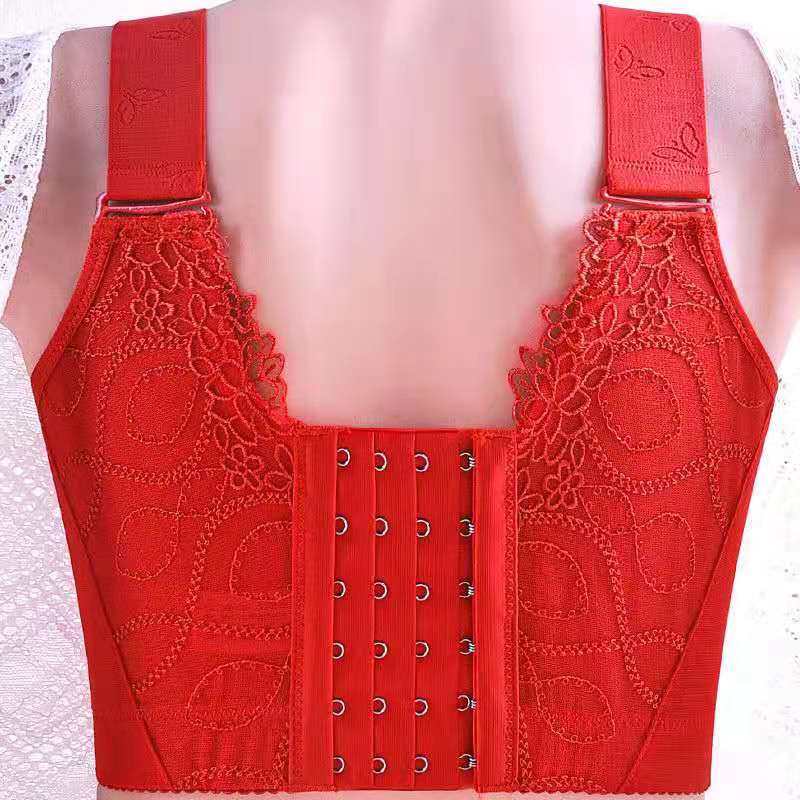 6排扣无钢圈防走光薄款大胸显小大码内衣女调整型聚拢文胸191