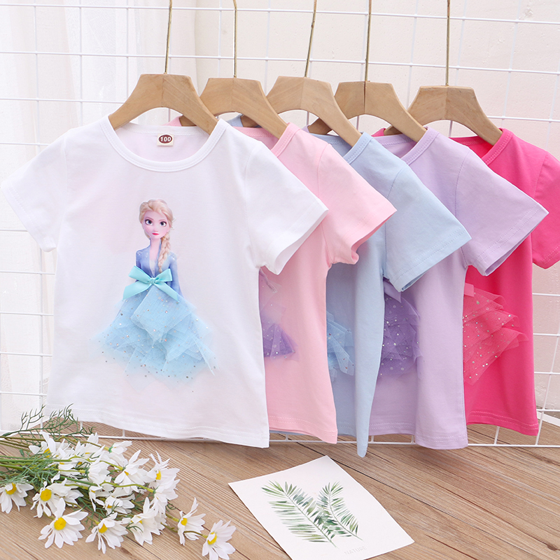 女童纯棉弹力立体卡通公主短袖T恤 22夏季新款儿童装宝宝半袖上衣
