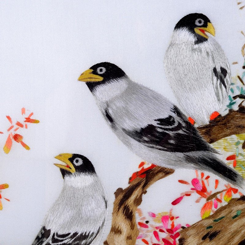 工美大师肖兰 汉绣单面绣 花鸟四条屏