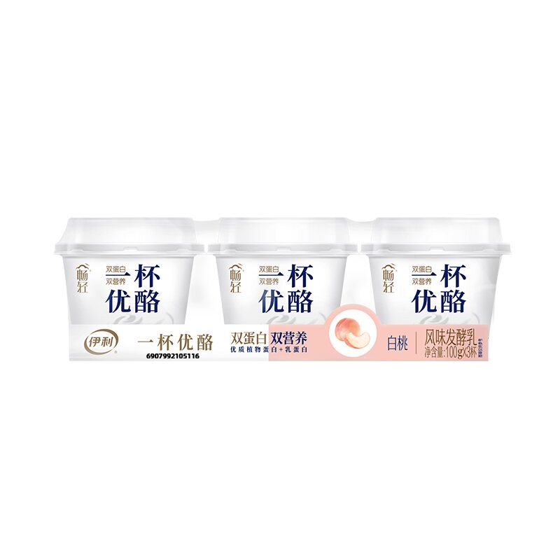 伊利畅轻一杯优酪白桃风味发酵乳100克*3杯/组
