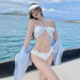 白色欧美简约ins性感比基尼立体花bikini度假小胸挂脖温泉泳衣女