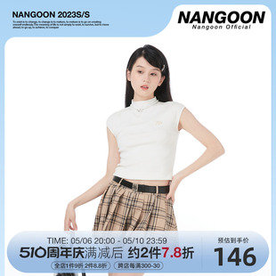 NANGOON 半高领原创针织衫无袖辣妹修身T恤百搭设计感上衣女夏新