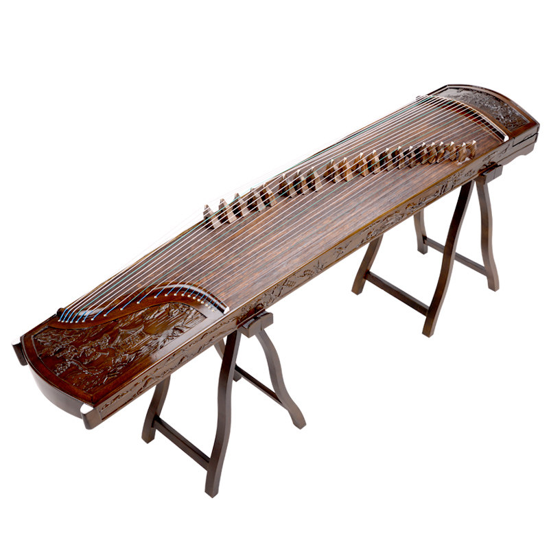 【二十四桥】古筝 汉金丝楠木精雕高山流水古筝 老楠木古筝_不打折