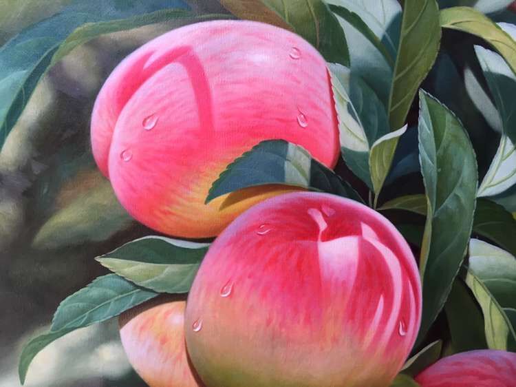 赵锦碧《桃子》画布油画