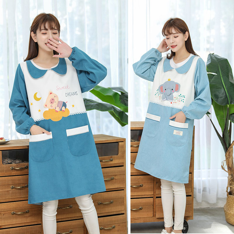 围裙女韩版棉麻长袖厨房家用做饭网红罩衣女外穿2024新款时尚可爱
