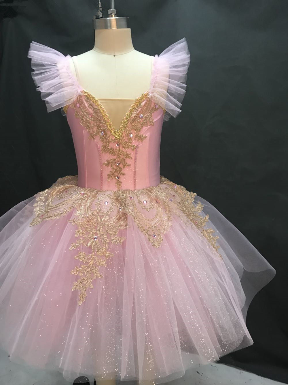 儿童芭蕾舞演出服长款蓬蓬纱裙女童天鹅湖舞蹈服吊带粉色裙专业新