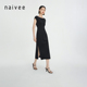 商场同款naivee纳薇24夏新款法式时髦修身收腰弹力开衩针织连衣裙