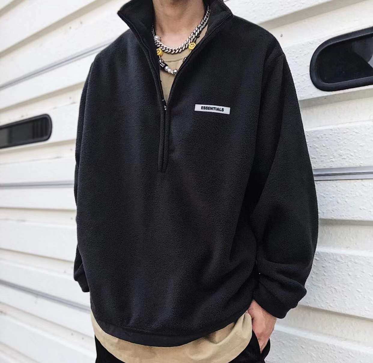 fogfearofgodessentials摇粒绒半拉链卫衣外套欧阳娜娜同款