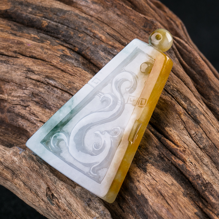 糯种黄翡天然缅甸翡翠a货仿古凤牌吊坠