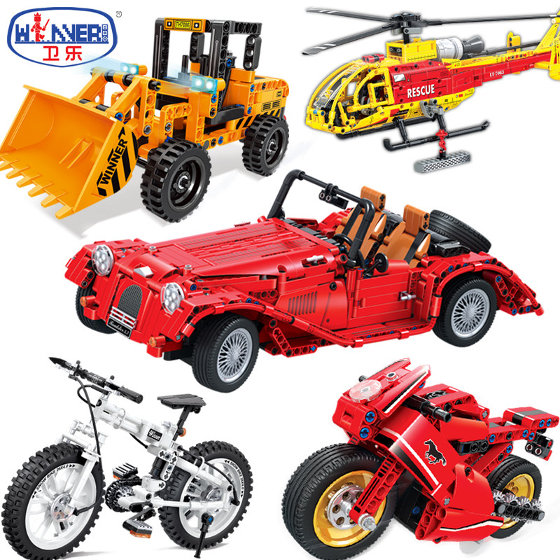 乐高积木卫乐科技拼装男孩子老爷车复古汽车玩具自行车拖拉机模型