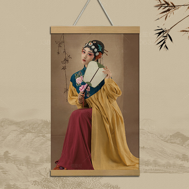 海报实木古风装儿童写真挂画新中式中国风影楼结婚照片卷轴定制