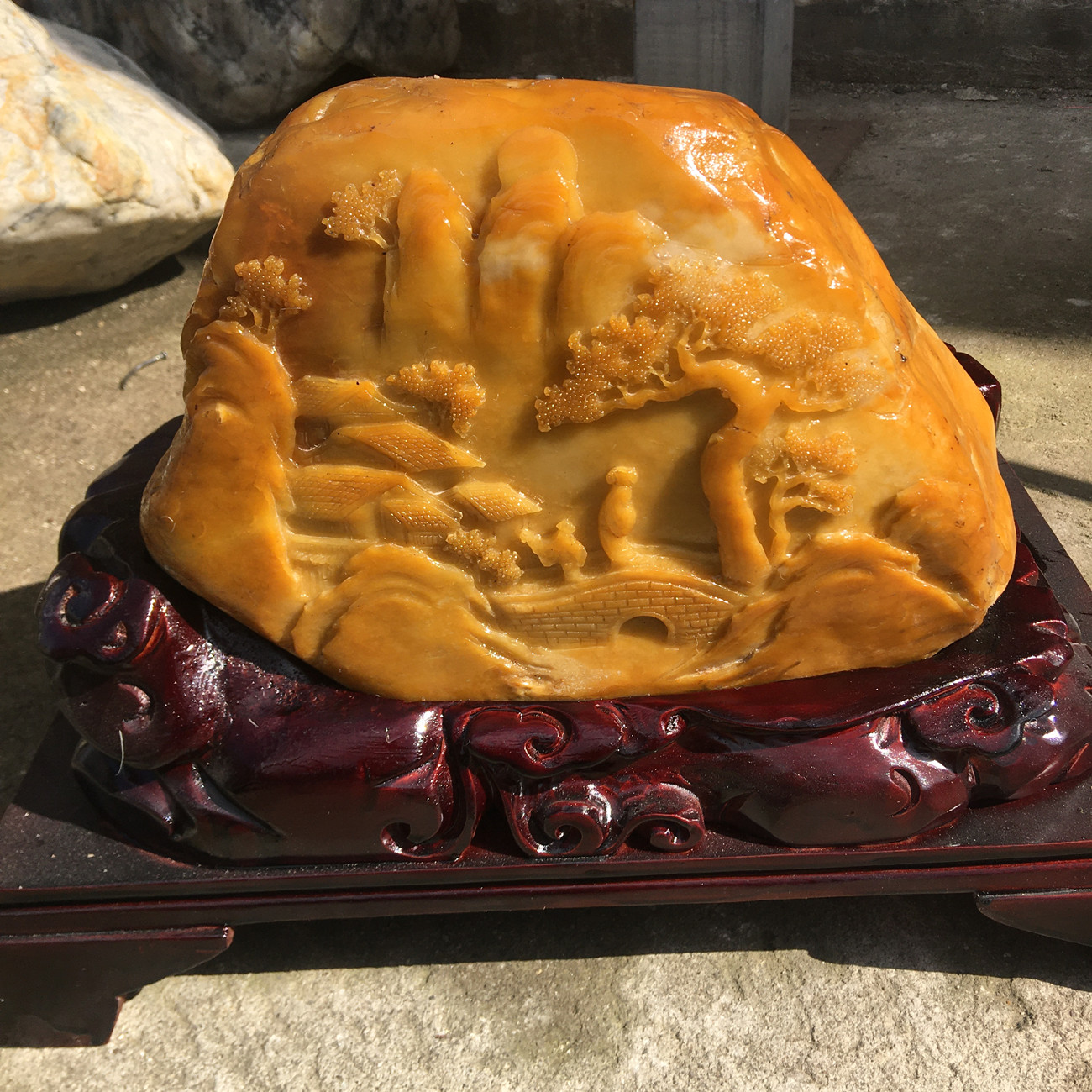 云南龙陵黄龙玉精品老干蜡精雕山水收藏大摆件品质保证物美价廉
