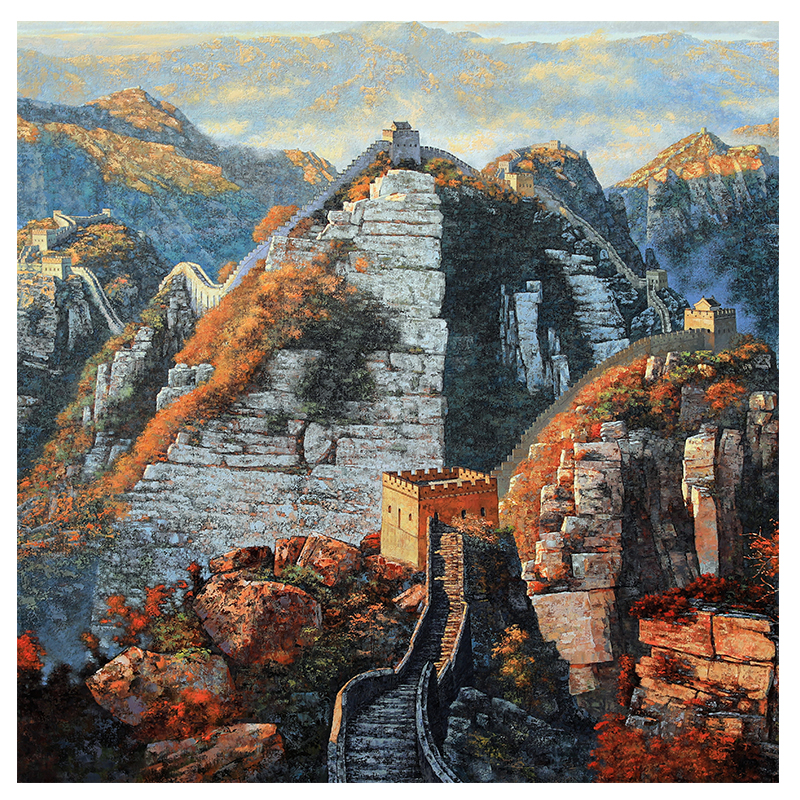 著名实力派画家元和《 金色长城》原创大幅精品
