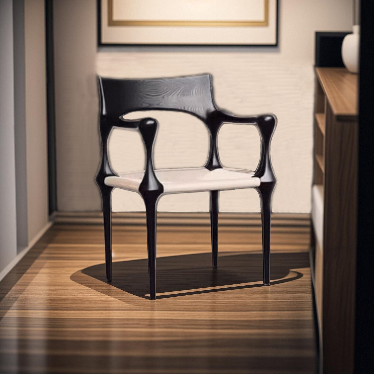 中古风实木复古餐椅高背创意休闲单人椅设计师藤编黑色白蜡木餐椅