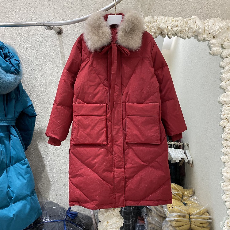 新年红羽绒服女气质冬季大毛领中长款宽松加厚外套女装潮