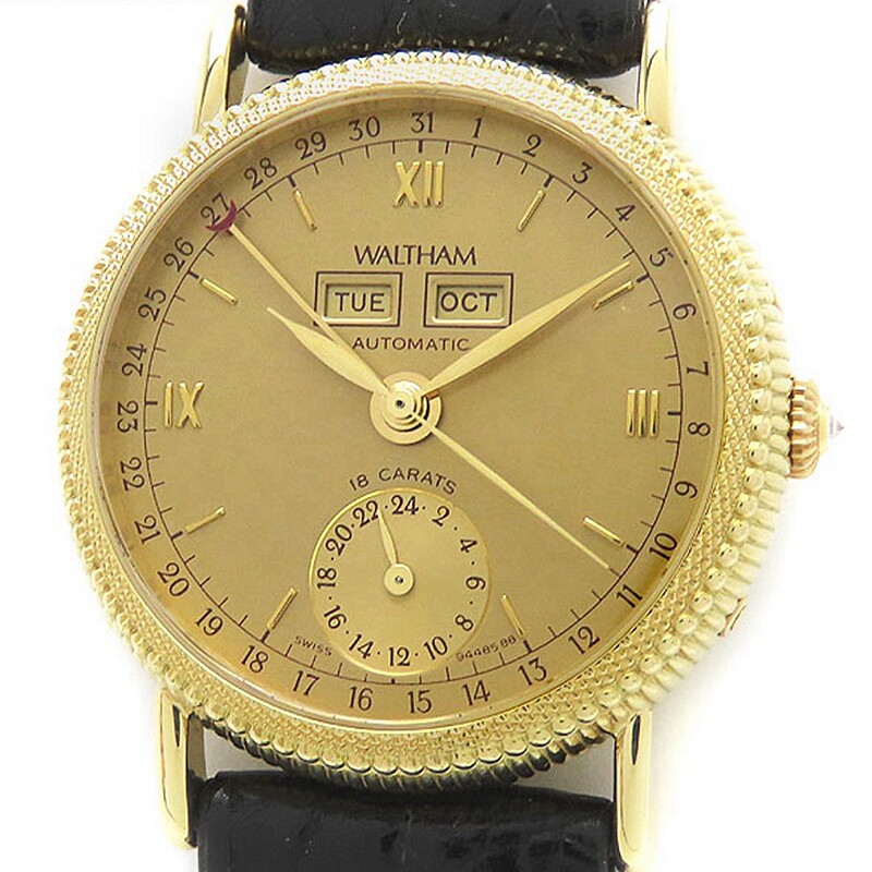 一折二手男金手表_waltham华生18k黄金男表男士手表自动机械二手表