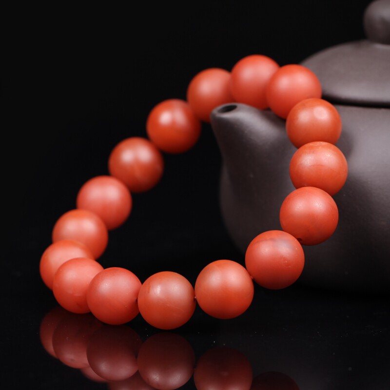 49.9g 保山柿子红天然南红玛瑙磨砂手链 16颗