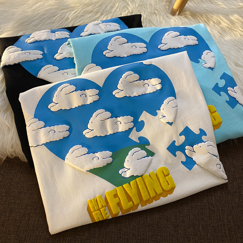 8540#官图实价 6535拉架棉 短袖t恤女发泡印花