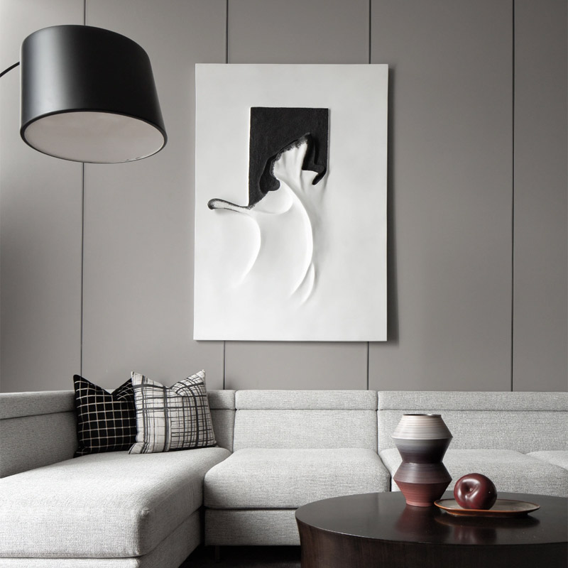客厅挂画现代简约沙发背景墙装饰画样板间立体雕刻手绘抽象装置