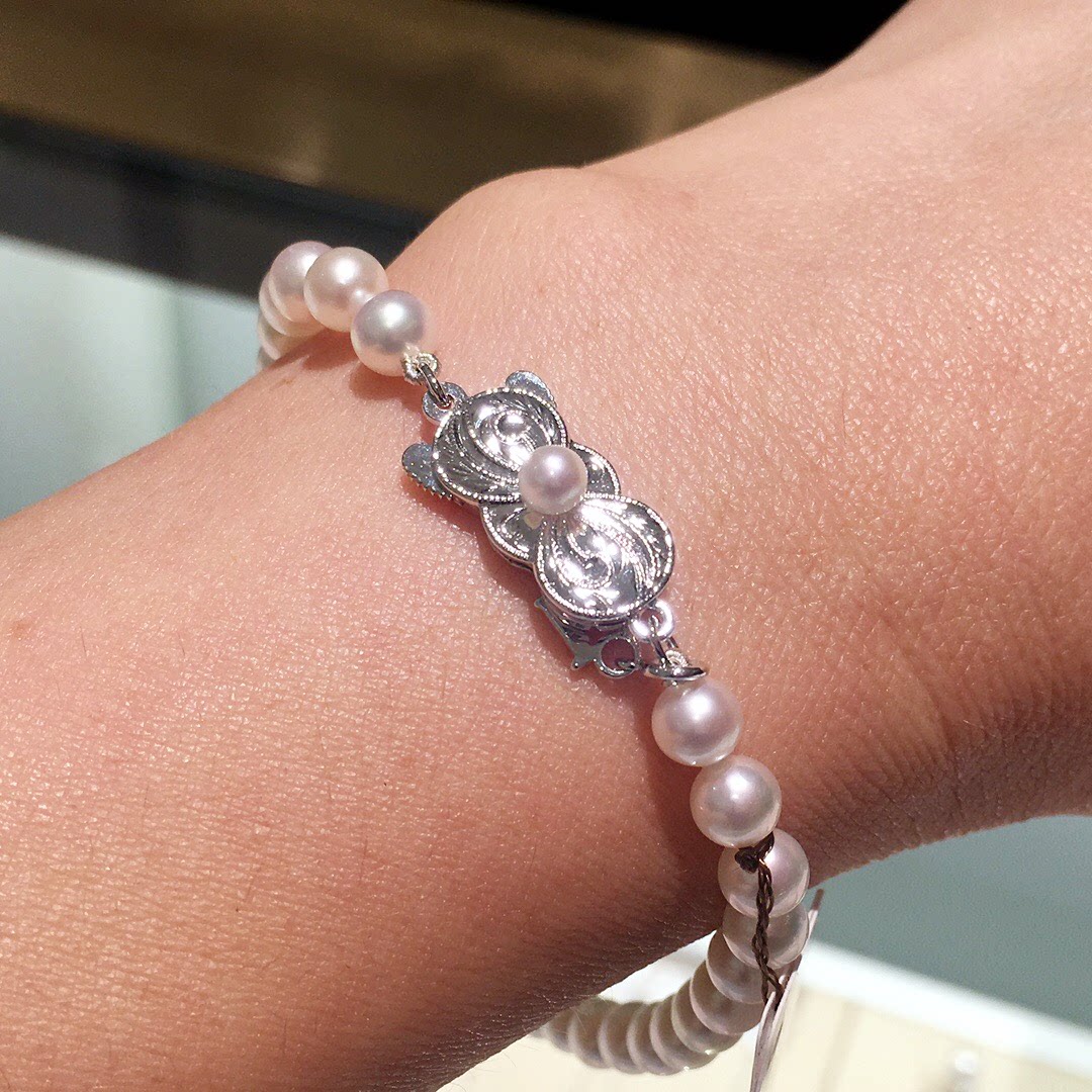 日本代购mikimoto御木本akoya天然海水珍珠手链纯银m标时尚轻奢