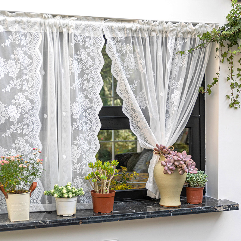 韩式白色蕾丝纱帘窗帘窗纱英式乡村法式隔断门帘半帘免