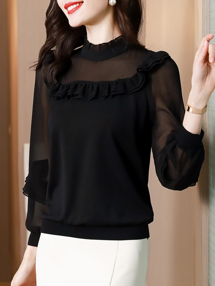 黑色蕾丝打底衫女士春秋冬季2022年新款时尚洋气漂亮小衫内搭上衣
