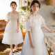 女童白色连衣裙夏季2024新款洋气礼服网纱短袖裙子儿童蕾丝公主裙