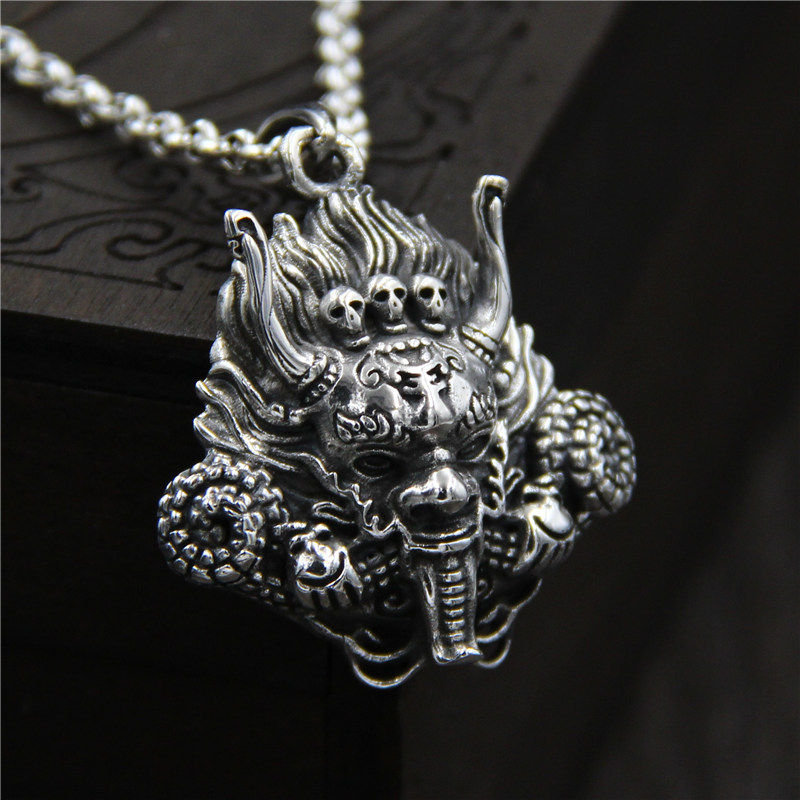 银琪银饰s925纯银个性龙头男士吊坠复古泰银饰品项链挂件