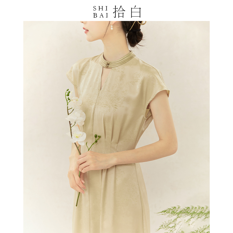 SHIBAI拾白 新中式连衣裙女夏季原创国风设计禅意风茶服醋酸裙子