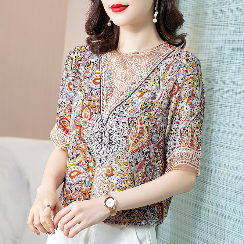 杭州重磅真丝衬衫女士夏装新款高端五分袖衬衣桑蚕丝短袖小衫上衣