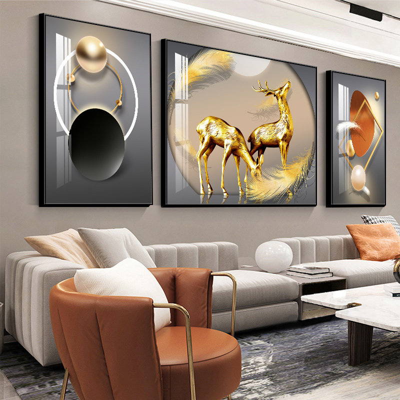 壁画麋鹿客厅装饰画现代沙发背景墙