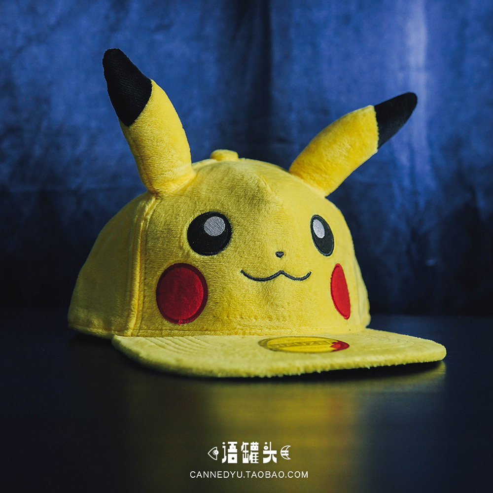 宠物小精灵pokemon皮卡丘平沿帽黑男女棒球帽ins嘻哈帽可爱游戏