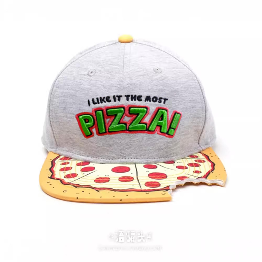 语罐头原创趣味创意咬一口披萨pizza加大平沿嘻哈棒球帽忍者神龟