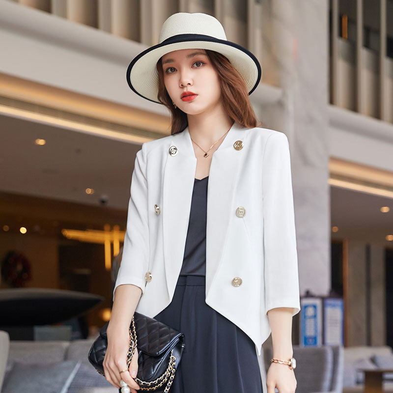 双排扣短款小西装女士春夏季韩版时尚气质修身西服外套女修身
